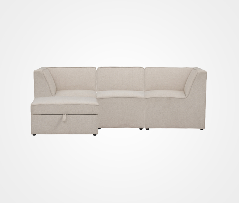 3-piece fabric sectional sofa with storage ottoman