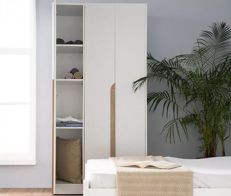 White wardrobe with 3 doors and spacious shelves