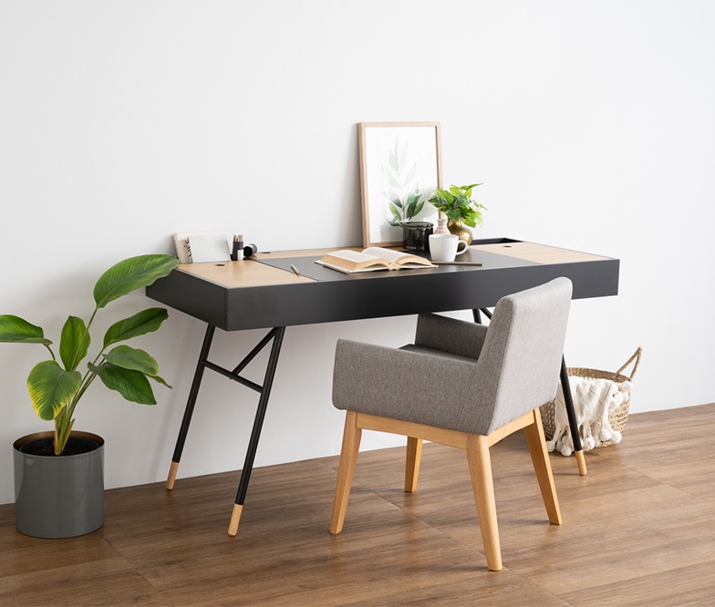 Black Study table with cable holes 