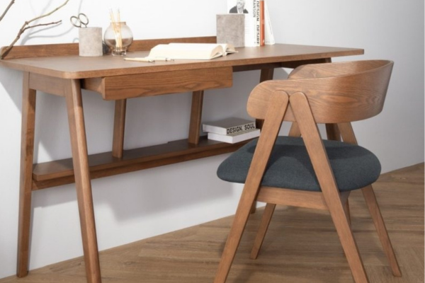 Wooden study table with underneath shelves