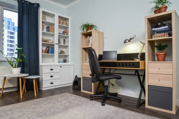 Black Study table with cable holes 